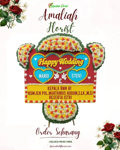 Karangan Papan Bunga Pernikahan di Sidan